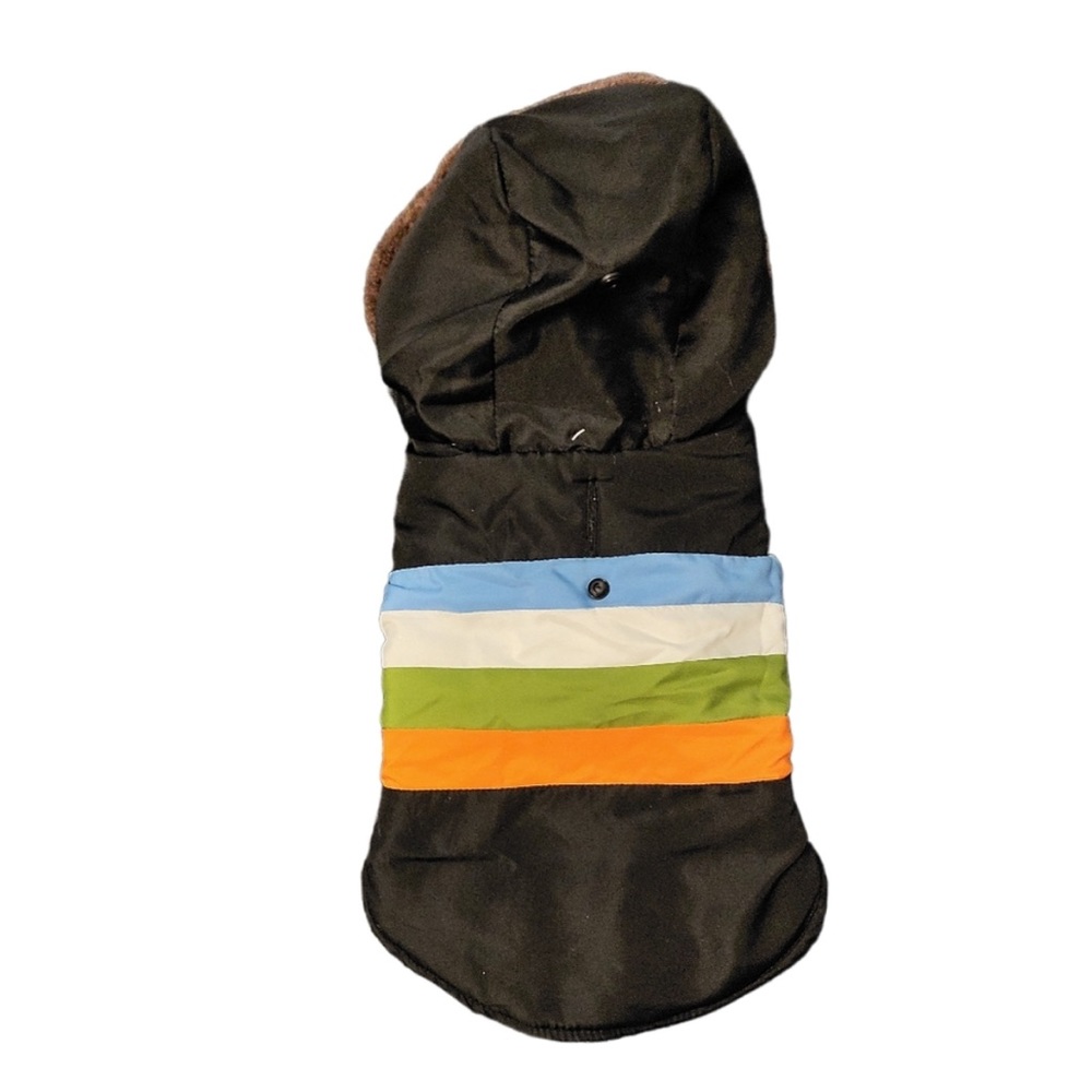 Nylon Dog Coat Med Peke Pomeranian Basenji RN 52469‎ Black Stripes Hood